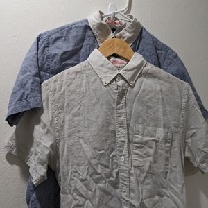 Two (2) Apolis short sleeve cotton-linen button down shirts